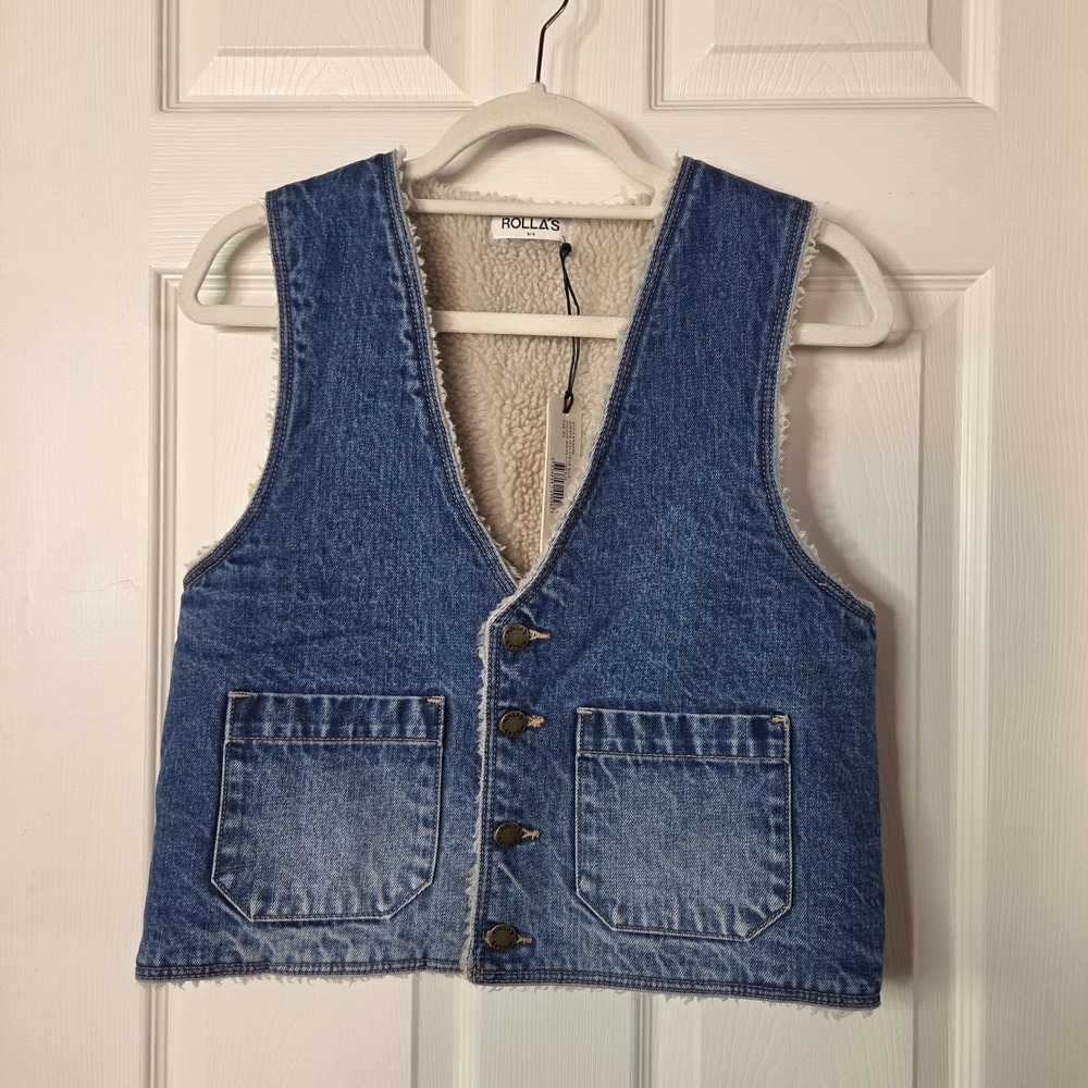 Steve Sherpa Vest By Rolla's Boxy Oversized Blue Denim Button-up Preppy Western
